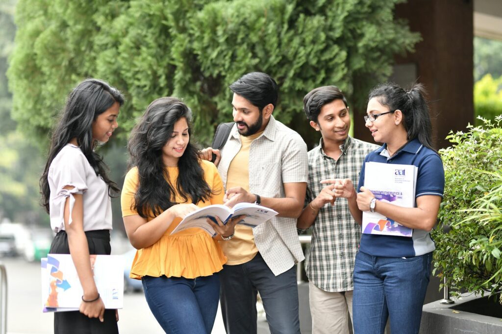 group students talking in the campus